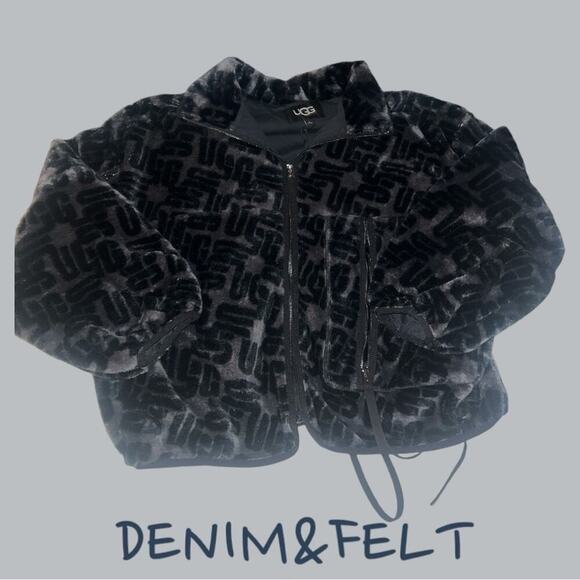 UGG Women’s Marlene Monogram Sherpa Jacket | Color: Black/Grey NRW/NWT!!🖤🩶🖤🩶 - Picture 4 of 8